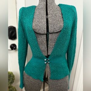 Women’s Vintage Littlewood & Green Cardigan Sweater with Double Buttons Medium